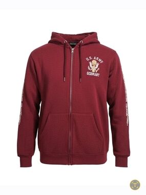 U.S. Army Germany Burgundy Zip-Up Hooded Sweatshirt Size Medium